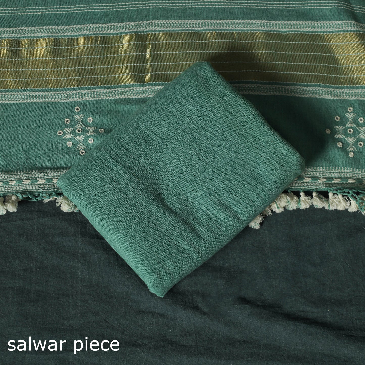 Kutch Bhujodi Handloom Kala Cotton 3pc Unstitched Dress Material Suit Set 02