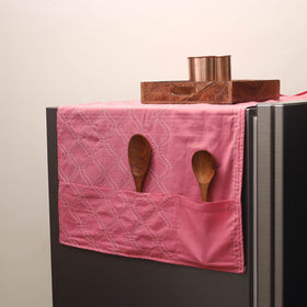 Pink Handmade Cotton Fridge Top Cover with Multiple Pockets