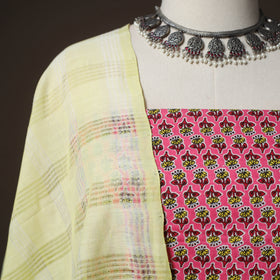 Pink - Sanganeri Block Printed Cotton 2pc Unstitched Dress Material Kurta Set 27
