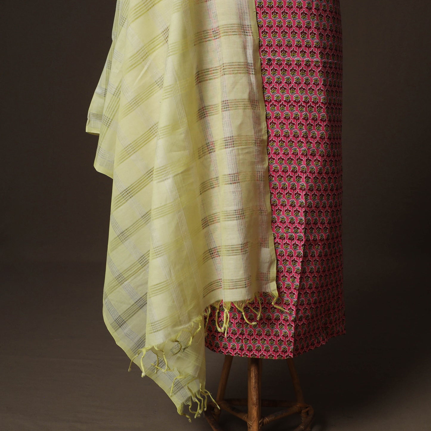 Pink - Sanganeri Block Printed Cotton 2pc Unstitched Dress Material Kurta Set 27