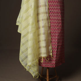 Pink - Sanganeri Block Printed Cotton 2pc Unstitched Dress Material Kurta Set 27