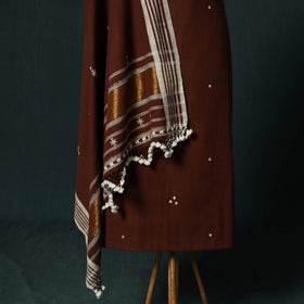 Brown - Kutch Bhujodi Handloom Kala Cotton 3pc Unstitched Dress Material Suit Set 03