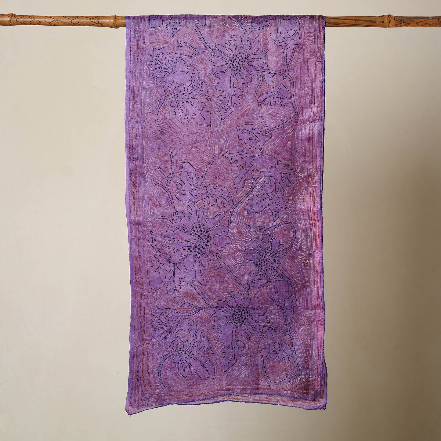 Purple - Exclusive! Bengal Kantha Hand Embroidery Desi Tussar Handloom Stole 42
