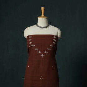 Brown - Kutch Bhujodi Handloom Kala Cotton 3pc Unstitched Dress Material Suit Set 03