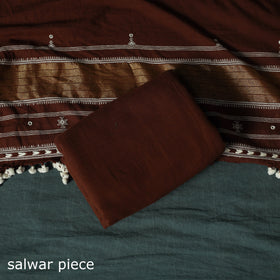 Brown - Kutch Bhujodi Handloom Kala Cotton 3pc Unstitched Dress Material Suit Set 03