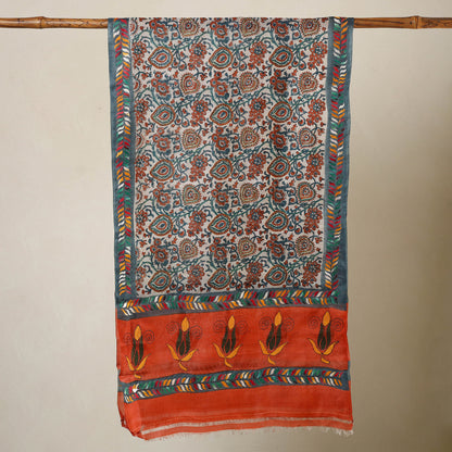 Multicolor - Bengal Kantha Hand Embroidery Tussar Block Print Handloom Stole 36