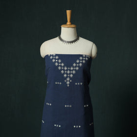 Blue - Kutch Bhujodi Handloom Kala Cotton 3pc Unstitched Dress Material Suit Set 04