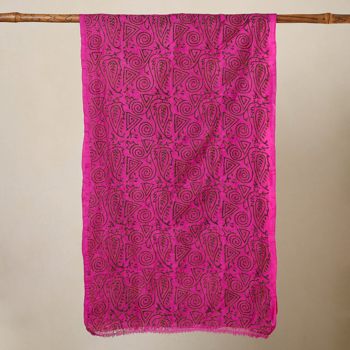 Purple - Bengal Kantha Hand Embroidery Tussar Block Print Handloom Stole 30