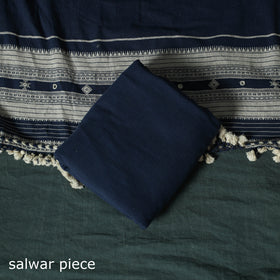 Blue - Kutch Bhujodi Handloom Kala Cotton 3pc Unstitched Dress Material Suit Set 04