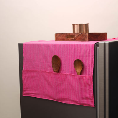 Pink Handmade Cotton Fridge Top Cover with Multiple Pockets