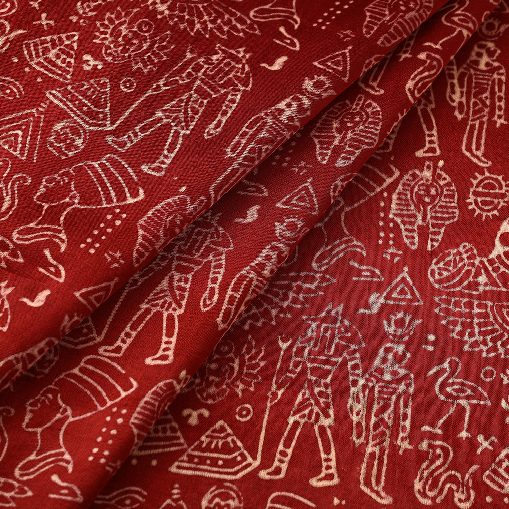 Red - Mashru Silk Kutch Hand Block Printed Fabric 04