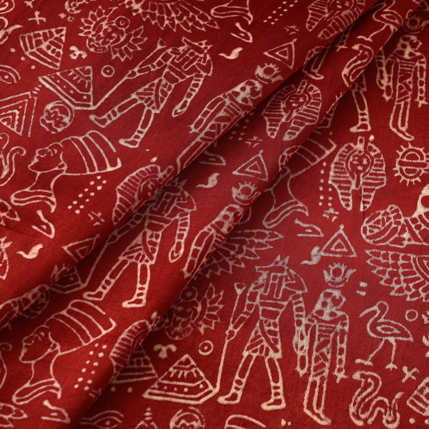 Red - Mashru Silk Kutch Hand Block Printed Fabric 04