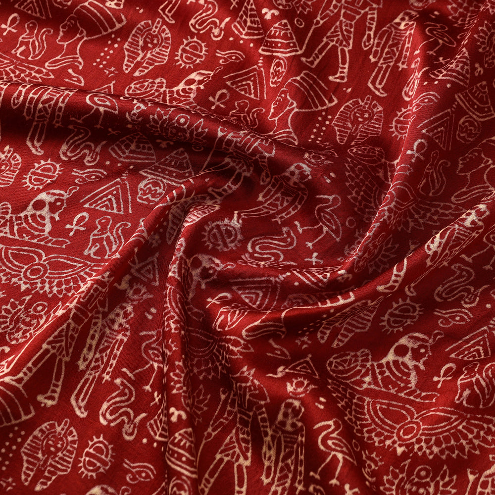 Red - Mashru Silk Kutch Hand Block Printed Fabric 04