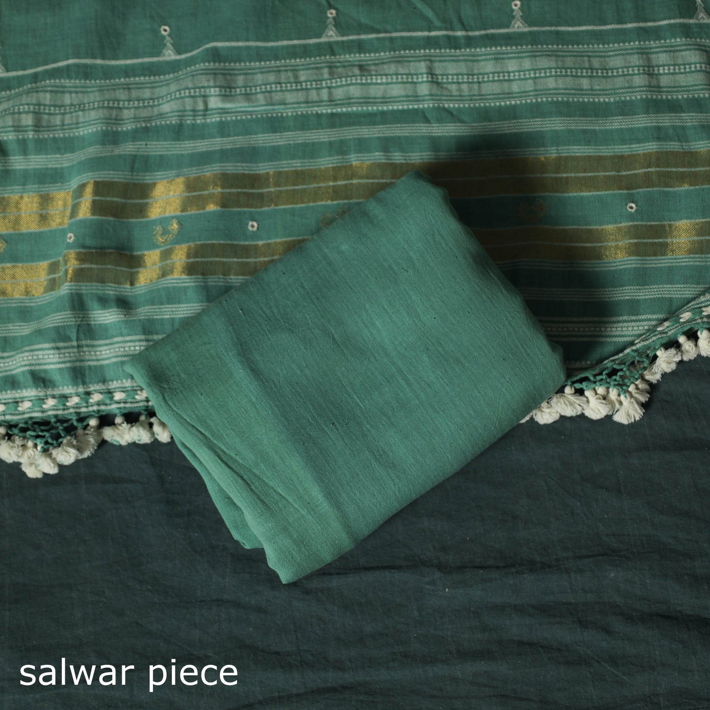 Green - Kutch Bhujodi Handloom Kala Cotton 3pc Unstitched Dress Material Suit Set 05