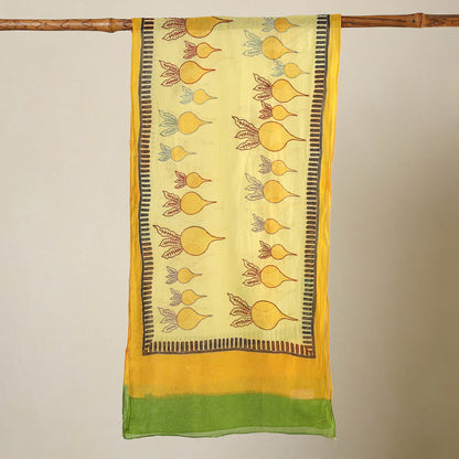 Orange - Bengal Kantha Hand Embroidery Silk Block Print Handloom Stole 22