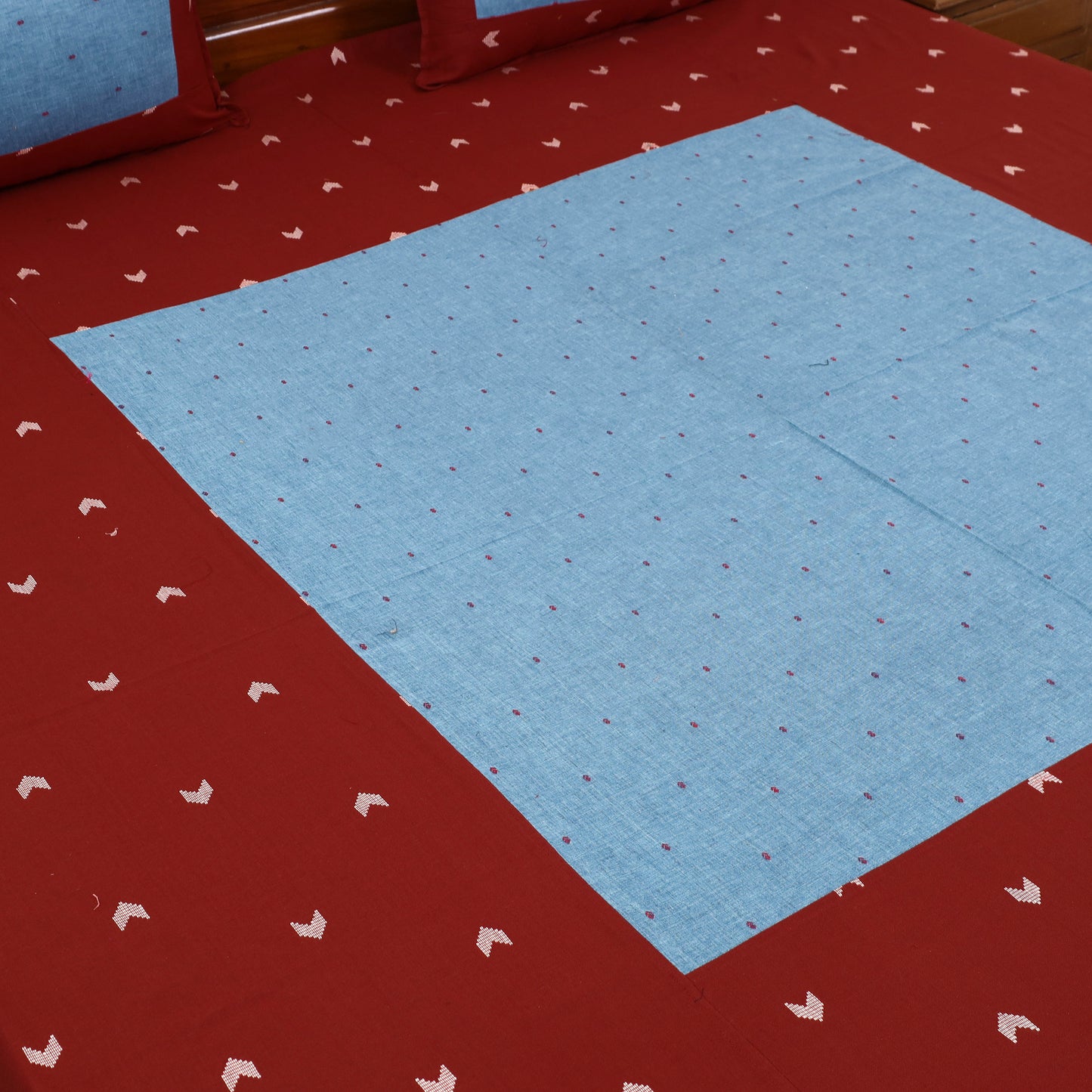 Buy Maroon Patchwork Cotton Double Jacquard Bed Sheet Set