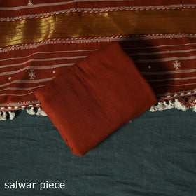Red - Kutch Bhujodi Handloom Kala Cotton 3pc Unstitched Dress Material Suit Set 06