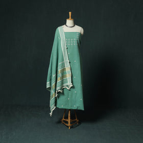 Green - Kutch Bhujodi Handloom Kala Cotton 3pc Unstitched Dress Material Suit Set 08