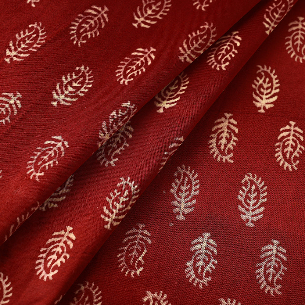 Red - Mashru Silk Kutch Hand Block Printed Fabric 05