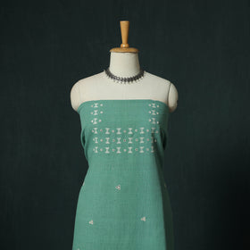 Green - Kutch Bhujodi Handloom Kala Cotton 3pc Unstitched Dress Material Suit Set 08