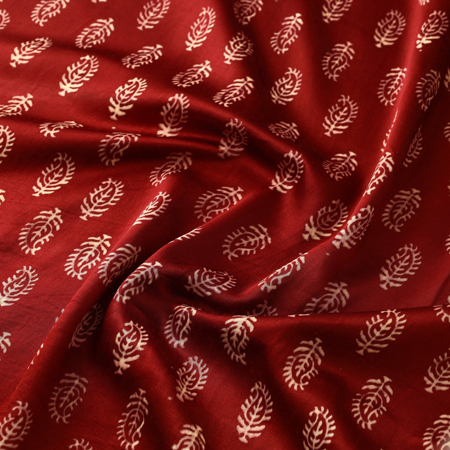 Red - Mashru Silk Kutch Hand Block Printed Fabric 05