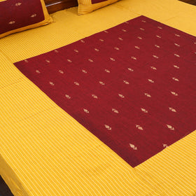 Yellow - patchwork cotton double jacquard bed sheet set 04