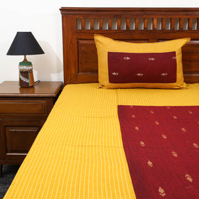 Yellow - patchwork cotton double jacquard bed sheet set 04