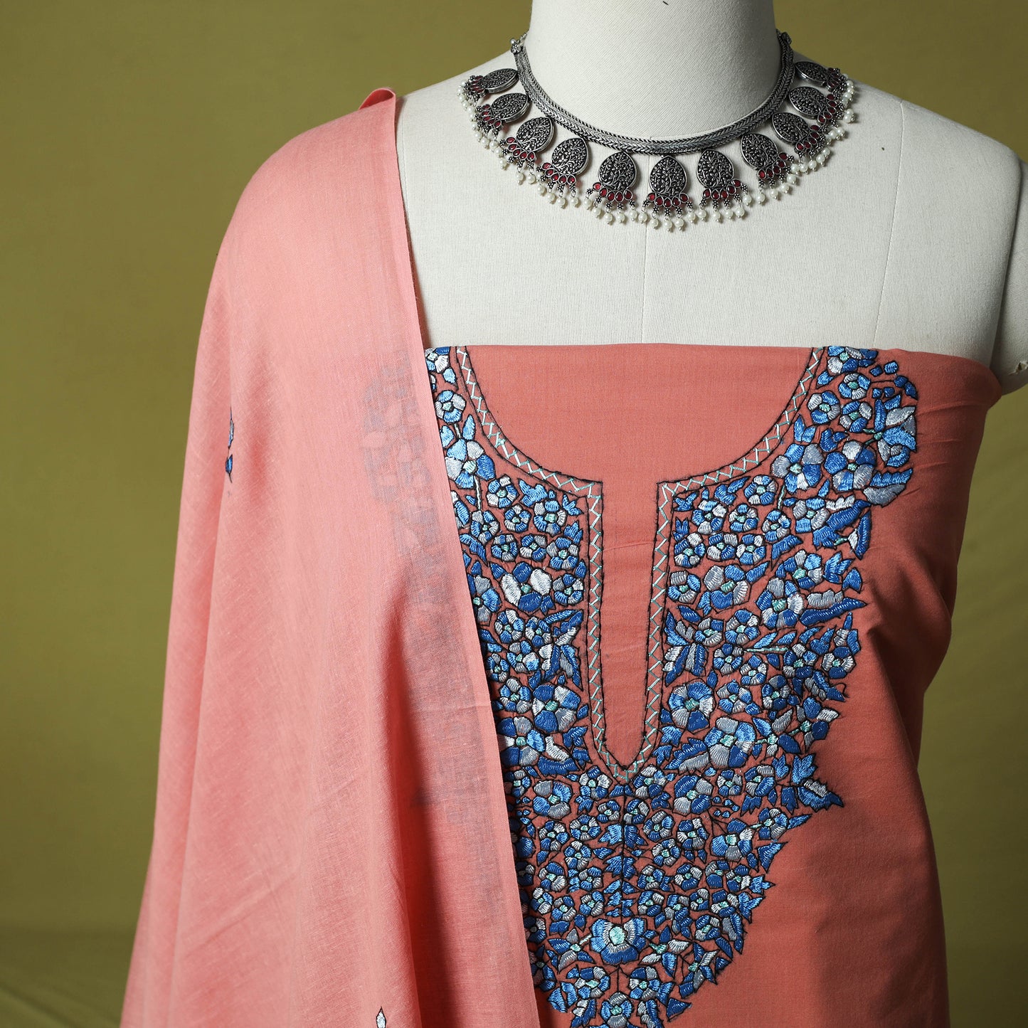Hand Embroidered Cotton Kashida 3pc Unstitched Dress Material Suit Set 69