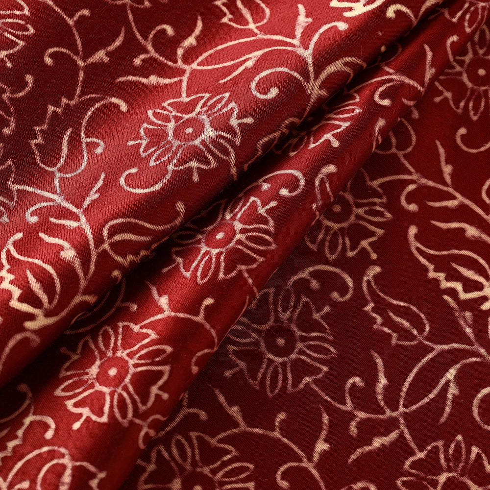 Red - Mashru Silk Kutch Hand Block Printed Fabric 06