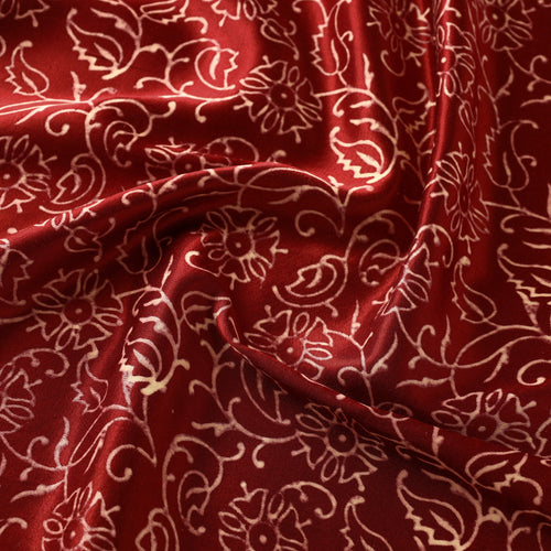 Red - Mashru Silk Kutch Hand Block Printed Fabric 06