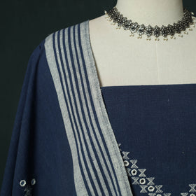 Blue - Kutch Bhujodi Handloom Kala Cotton 3pc Unstitched Dress Material Suit Set 09