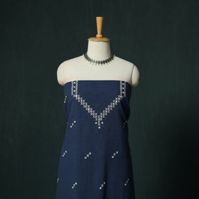 Blue - Kutch Bhujodi Handloom Kala Cotton 3pc Unstitched Dress Material Suit Set 09