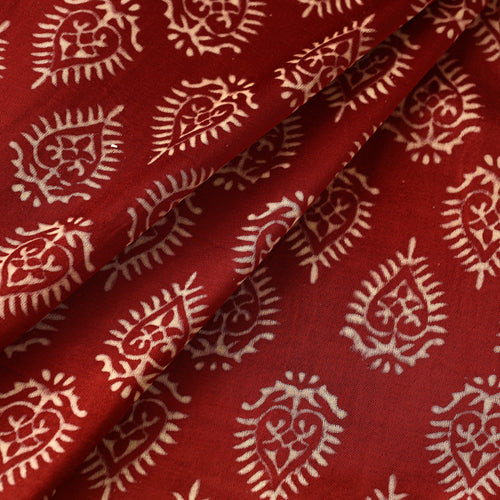 Red - Mashru Silk Kutch Hand Block Printed Fabric 07