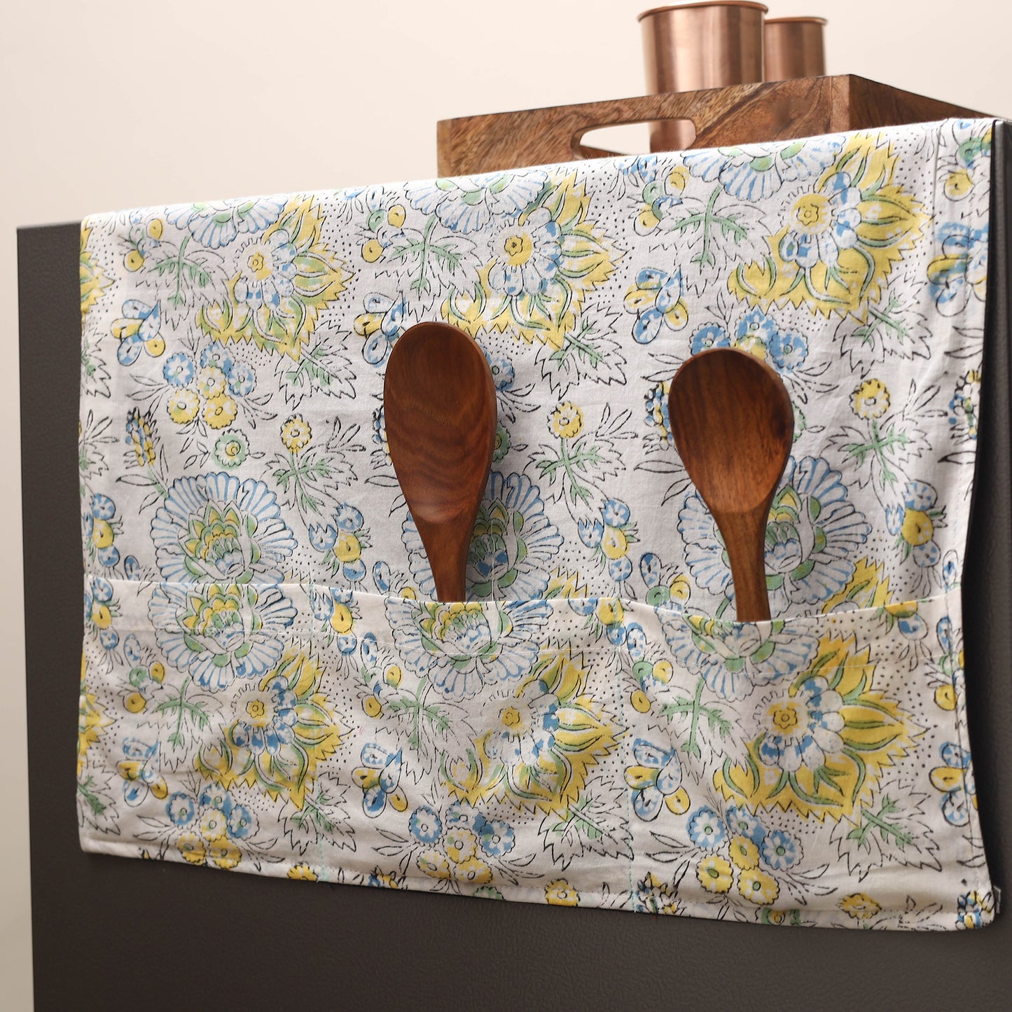 White - handmade cotton fridge top cover with multiple