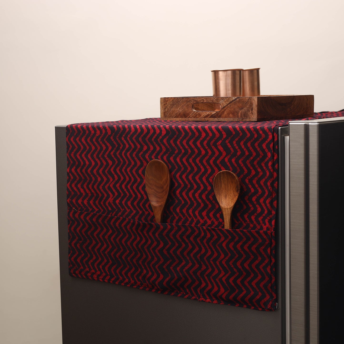 Maroon - handmade cotton fridge top cover with multiple