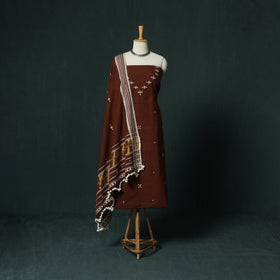 Brown - Kutch Bhujodi Handloom Kala Cotton 3pc Unstitched Dress Material Suit Set 10