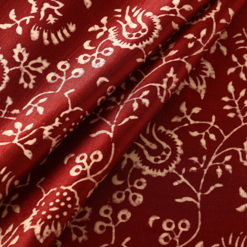 Red - Mashru Silk Kutch Hand Block Printed Fabric 09