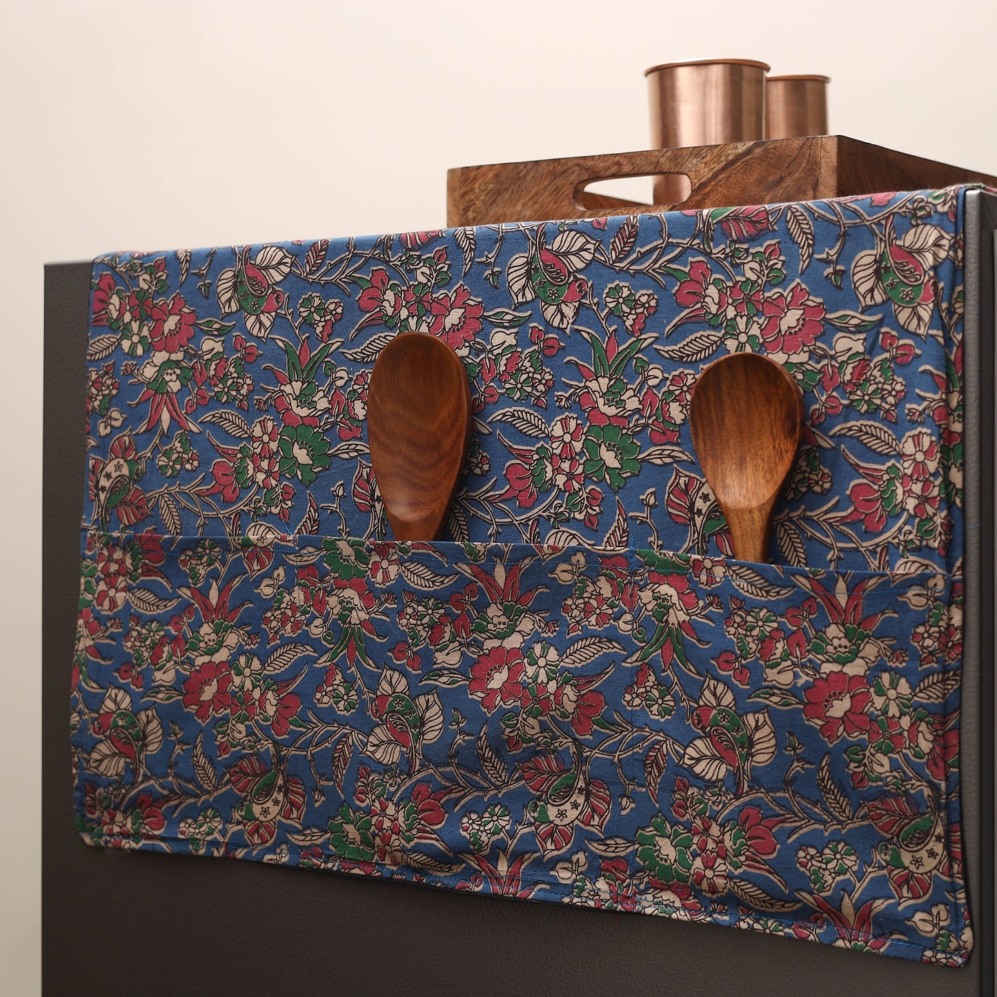 Blue - handmade cotton fridge top cover with multiple