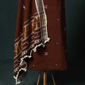 Brown - Kutch Bhujodi Handloom Kala Cotton 3pc Unstitched Dress Material Suit Set 10