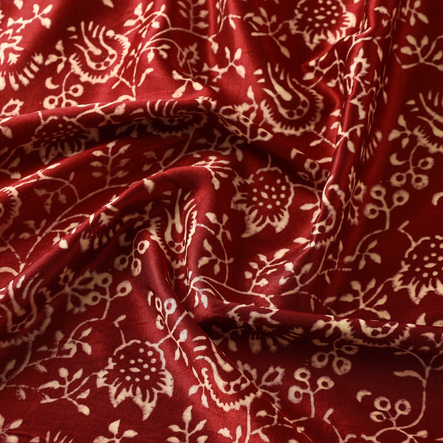 Red - Mashru Silk Kutch Hand Block Printed Fabric 09