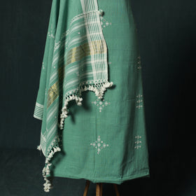 Green - Kutch Bhujodi Handloom Kala Cotton 3pc Unstitched Dress Material Suit Set 11