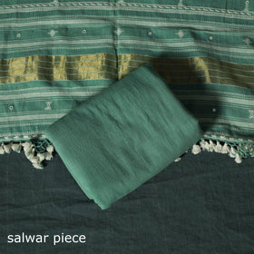 Green - Kutch Bhujodi Handloom Kala Cotton 3pc Unstitched Dress Material Suit Set 11
