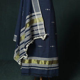 Blue - Kutch Bhujodi Handloom Kala Cotton 3pc Unstitched Dress Material Suit Set 12