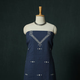Blue - Kutch Bhujodi Handloom Kala Cotton 3pc Unstitched Dress Material Suit Set 12