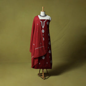 Hand Embroidered Cotton Kashida 3pc Unstitched Dress Material Suit Set 73