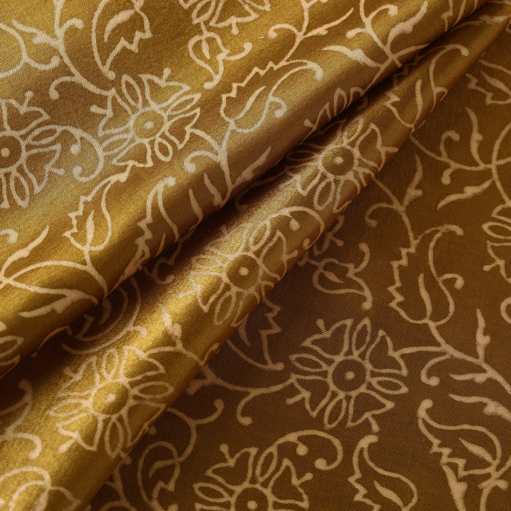 Brown - Mashru Silk Kutch Hand Block Printed Fabric 13