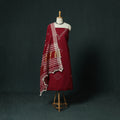 Red - Kutch Bhujodi Handloom Kala Cotton 3pc Unstitched Dress Material Suit Set 13