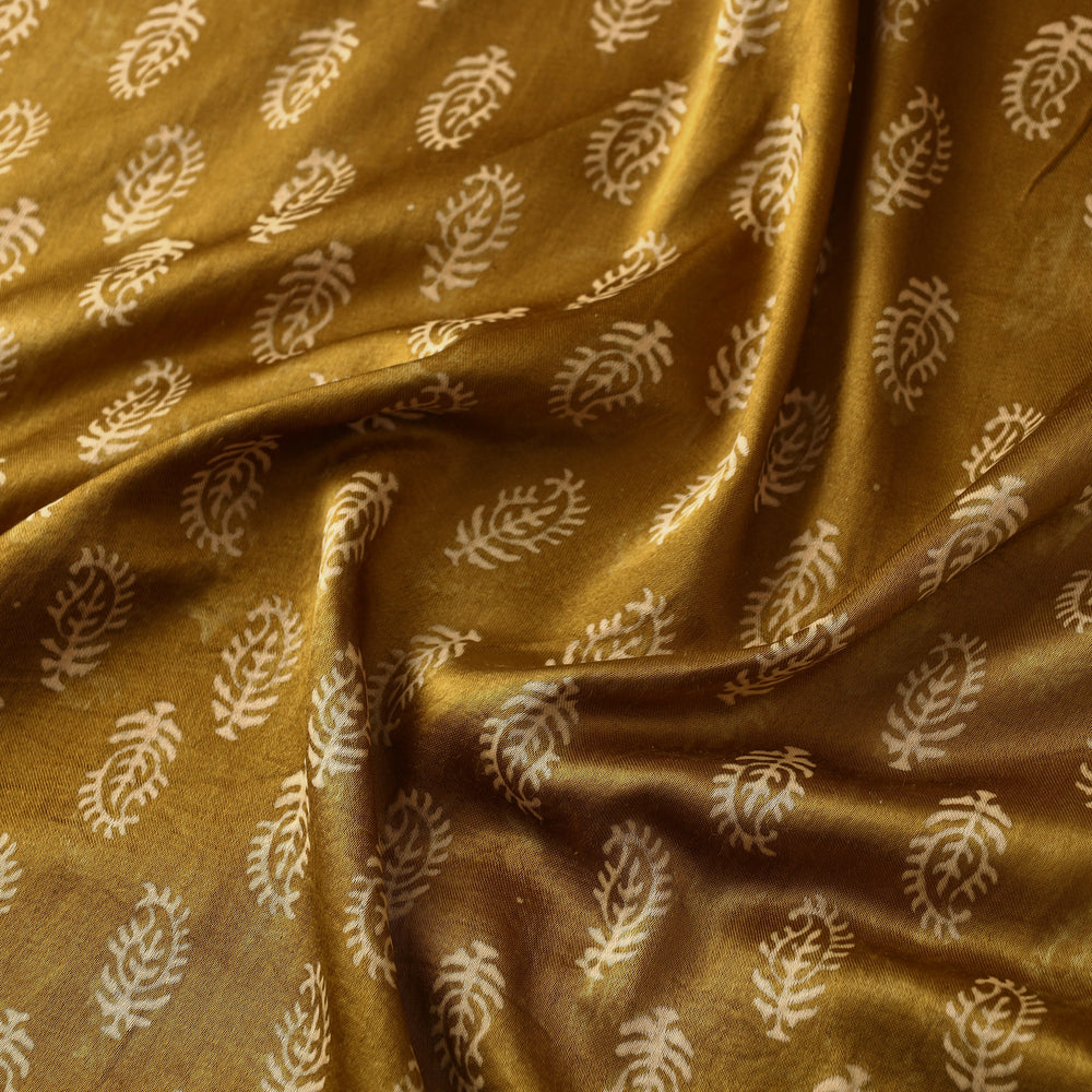 Brown - Mashru Silk Kutch Hand Block Printed Fabric 14