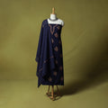Blue - Hand Embroidered Cotton Kashida 3pc Unstitched Dress Material Suit Set 74