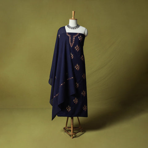 Hand Embroidered Cotton Kashida 3pc Unstitched Dress Material Suit Set 74